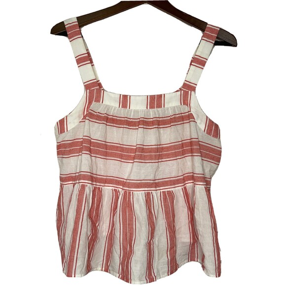 LOFT Tops - Loft Sleeveless Peplum Top Womens med Red White Striped Tank Top Relaxed Comfort